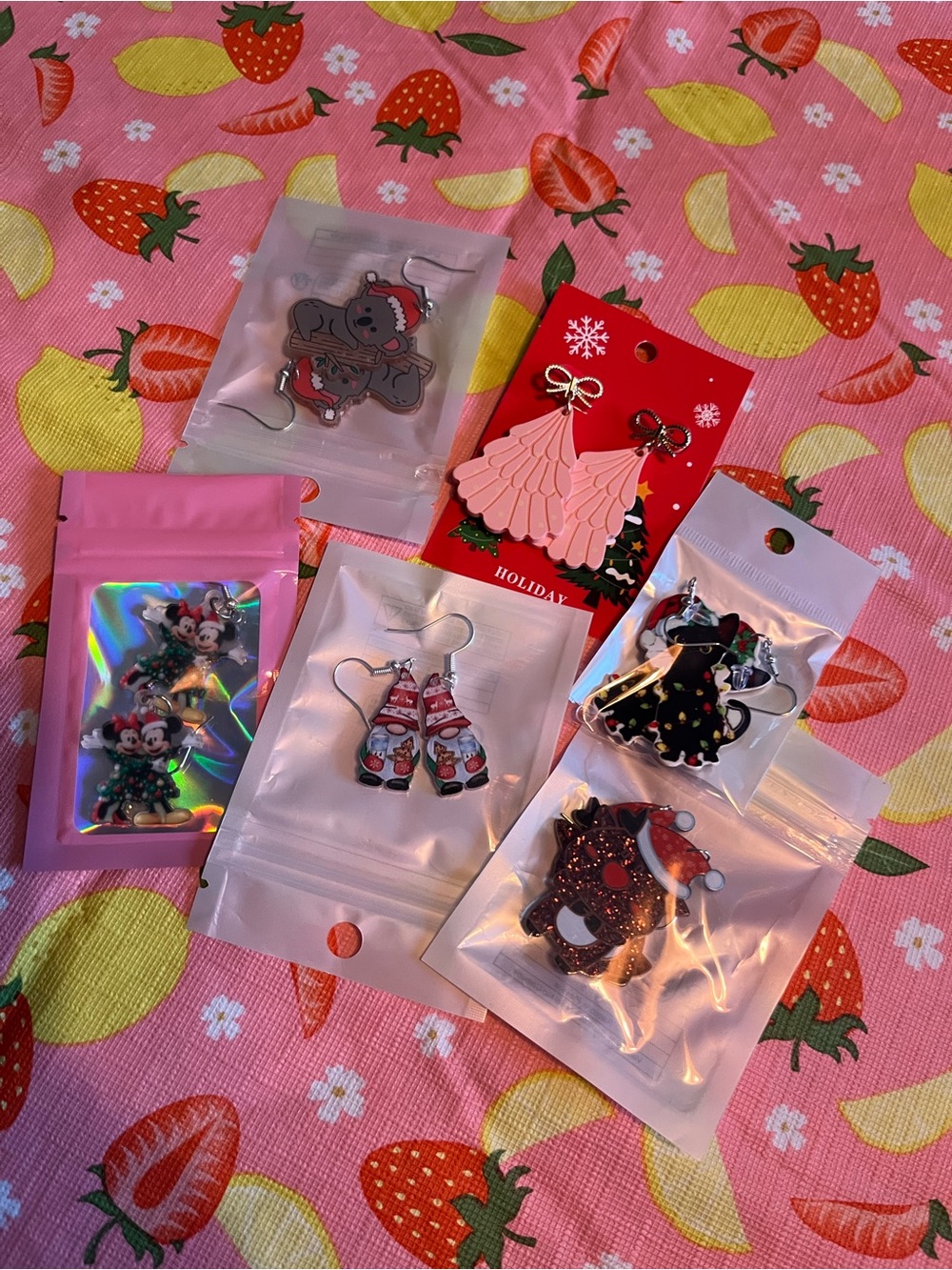 Assorted Holiday Acrylic Charms & Earrings - Pink, Red, Black disney and more